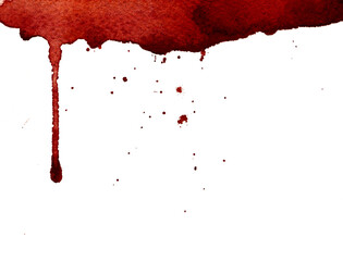 Blood Splash, Blood Spills and Drops watercolor isolated on white background. 