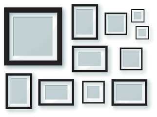 Photo frames decoration on wall in interior.  Vector illustration.