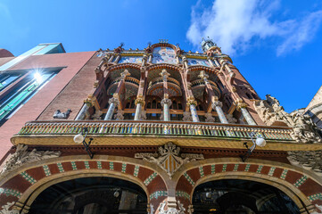 Fototapeta na wymiar Barcelona, Spain. Palace of Catalan music or The Palau de la Musica Catalana is a concert hall, built by the architect Lluis Domenech i Montaner