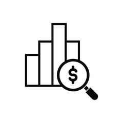 bar chart with magnifying glass and dollar symbol, market indicator icon vector