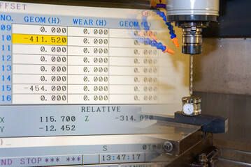 The abstract scene the tool length measurement and tool length offset table monitor of CNC machine.