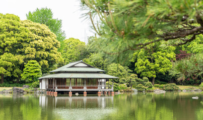 東京都江東区　清澄庭園　涼亭　日本庭園　