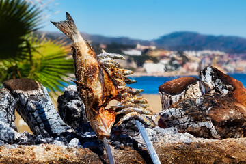 Fish Being Barbecued at the Beach in Malaga, Spain