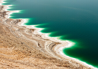 landscape of the Dead Sea, failures of the soil, illustrating an environmental catastrophe on the...
