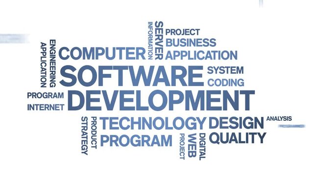 4k Software Development Animated Tag Word Cloud;Text Design Animation typography seamless loop.