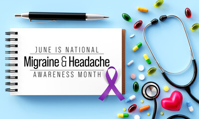 National Migraine and headache awareness month is observed every year in June. it is usually a moderate or severe headache felt as a throbbing pain on one side of the head. 3D Rendering