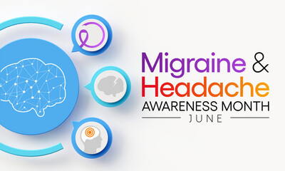 National Migraine and headache awareness month is observed every year in June. it is usually a moderate or severe headache felt as a throbbing pain on one side of the head. 3D Rendering