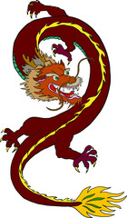 Japanese red dragon tattoo.Dragon on red background for Chinese New Year.Gold Chinese Dragon vector.Gold line art King Dragon tattoo.cartoon vector for t-shirt.