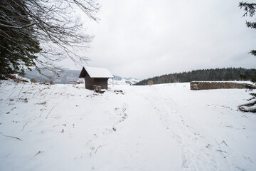 winter landscape in germany near bernau, black forest.
