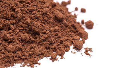 Pile of Cocoa powder isolated on white background. 