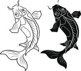 Beautiful line art of gold fish vector illustration.Koi fish for printing on shirt on white isolated background.