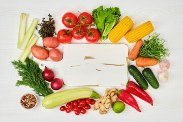 Obraz na płótnie Canvas Overhead view of assortment of fresh eco vegetables