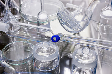medical flasks, test tubes and other glassware for experiments