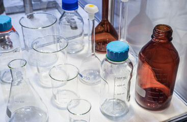 medical flasks, test tubes and other glassware for experiments