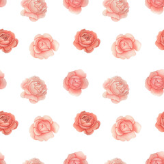 Botanical floral seamless pattern with Roses. Watercolor romatic flowers on a White background. Good for invitation, wedding or greeting cards, textiles, wrapping paper. Vintage style