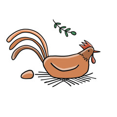 Funny Chicken character with egg isolated on white. Icon for your design