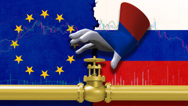 3d illustration: Current issues of economic and energy relations between Russia and the European Union. The Energy Relationship Between Russia and the European Union.