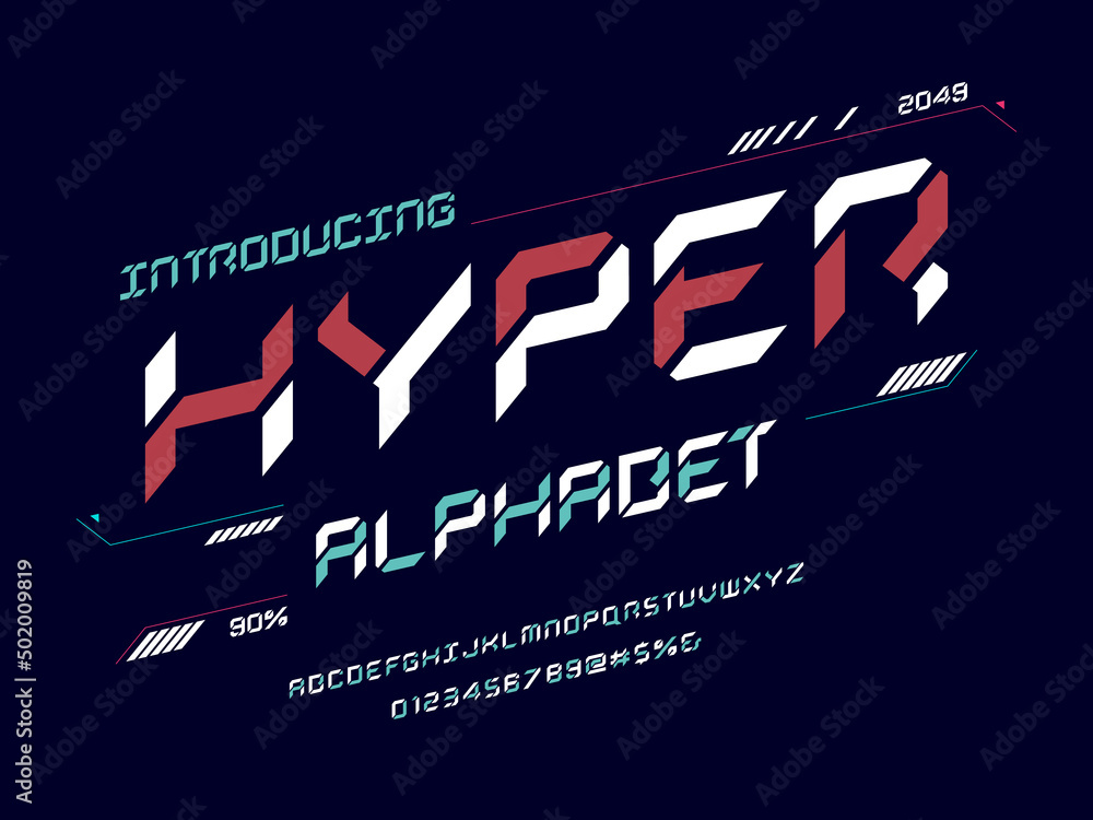 Poster vector of stylized modern abstract alphabet design with uppercase, numbers and symbols
