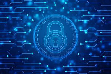 Digital Padlock on abstract technology background, Technology security concept. Modern safety digital background. Protection system, Cyber Security and safety information, personal data concept