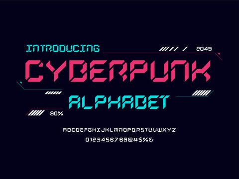 Vector of stylized modern abstract alphabet design with uppercase, numbers and symbols