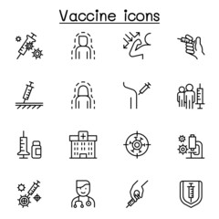 Vaccine icon set in thin line style