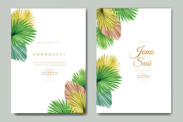 Tropical Leaves watercolor wedding invitation card