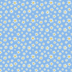 Daisy Pattern Seamless. Blue Floral Pattern background. Textile pattern or wallpaper design. Vector. 