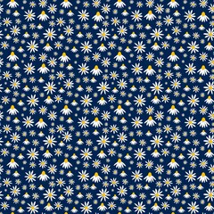 Daisy Pattern Seamless. Blue Floral Pattern background. Textile pattern or wallpaper design. Vector. 
