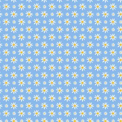 Daisy Pattern Seamless. Blue Floral Pattern background. Textile pattern print. Vector.