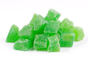 a bunch of green candied fruits close-up. sweet dessert