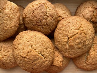 Cookies round close-up. Top view homemade cookies. Sweet food for kids.