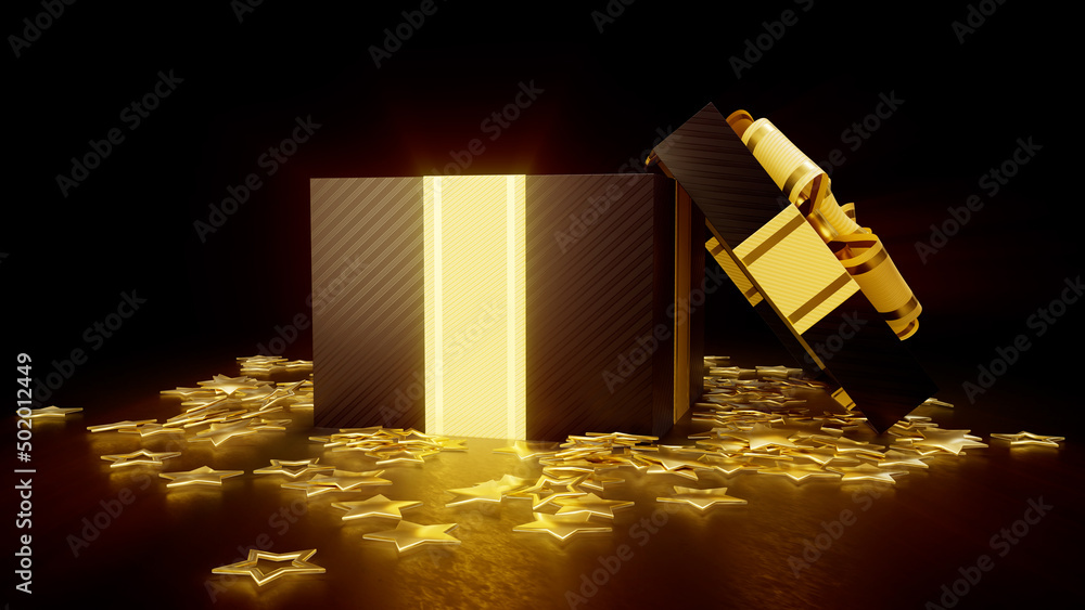 Poster black friday opened present with light from inside - abstract 3d rendering