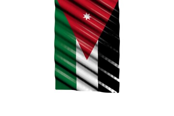 nice glossy flag of Jordan with big folds hangs from top isolated on white - any holiday flag 3d illustration..