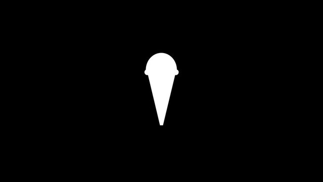 White picture of ice cream on a black background. sweets in the horn. Distortion liquid style transition icon for your project. 4K video animation for motion graphics and compositing.