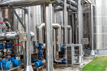 modern wine factory with new large tanks for the fermentation