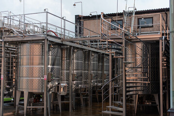 modern wine factory with new large tanks for the fermentation