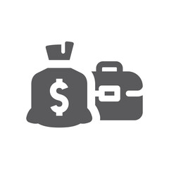 Dollar sack and briefcase line vector icon. Money bag and case filled symbol.