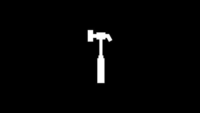 White picture of hammer on a black background. tool master Distortion liquid style transition icon for your project. 4K video animation for motion graphics and compositing.