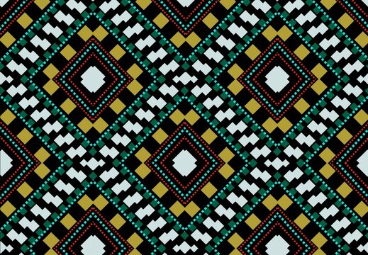 Art Pattern Ikat Africa America Indigenous Fabric Seamless Pattern Abstract Green Yellow White Red Background