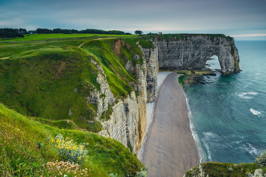 Majestic seaside with fantastic high cliffs near Etretat, Normandy, France