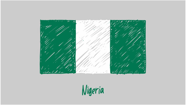 Nigeria National Country Flag Marker or Pencil Sketch Illustration Vector