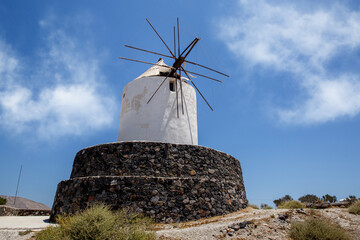 Traditional greek windmill of Santorini island.
