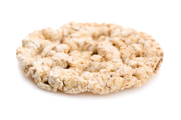 Puffed rice bread isolated on white background. Rice cakes. Round diet crispbreads on a white background. Round shaped cereal bread, healthy food without yeast. 
