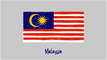 Malaysia National Country Flag Marker or Pencil Sketch Illustration Vector