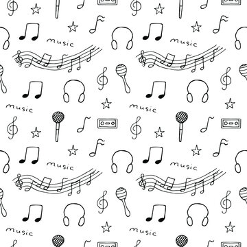 Music vector seamless pattern illustration, hand drawing doodles