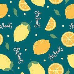 Colourful seamless pattern with juicy lemons. 