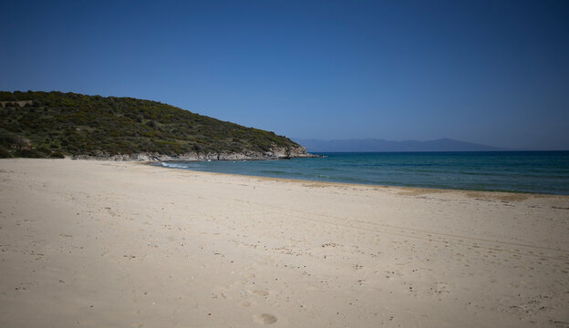 Sand dunes and beach in Ammolofoi Beach in Kavala, Greece