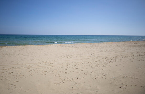 Sand dunes and beach in Ammolofoi Beach in Kavala, Greece