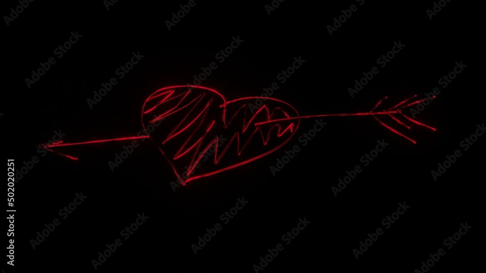 Poster the symbol of a heart pierced by an arrow appears on a black background. looped animation. 3d render