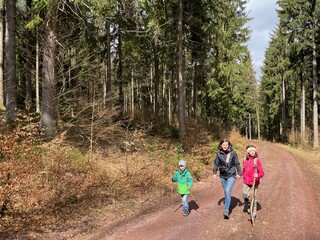 Familie geht wandern im Thüringer Wald